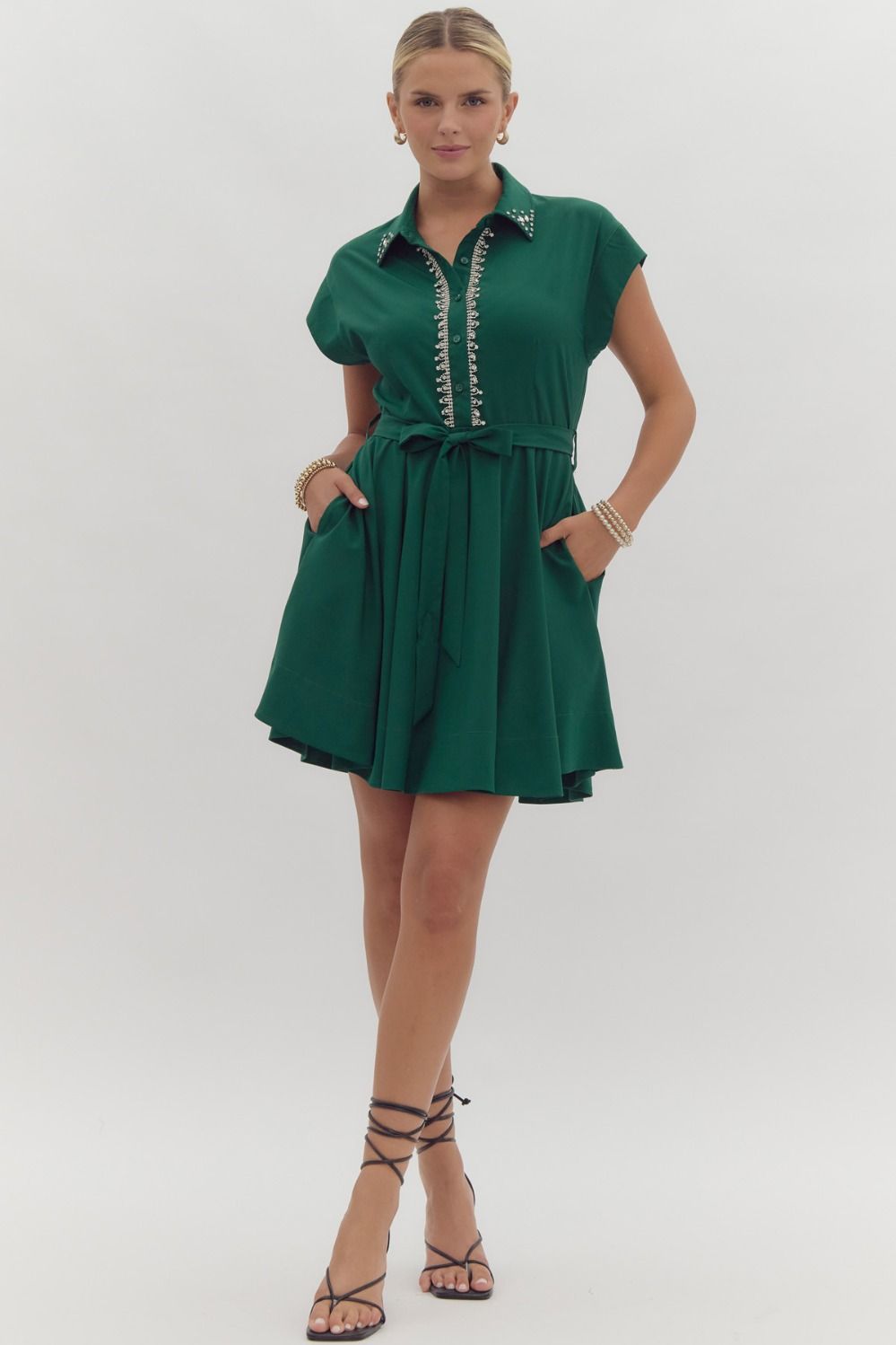 green emerald velvet dress Suede Belted Mini Dress/Green main image 0