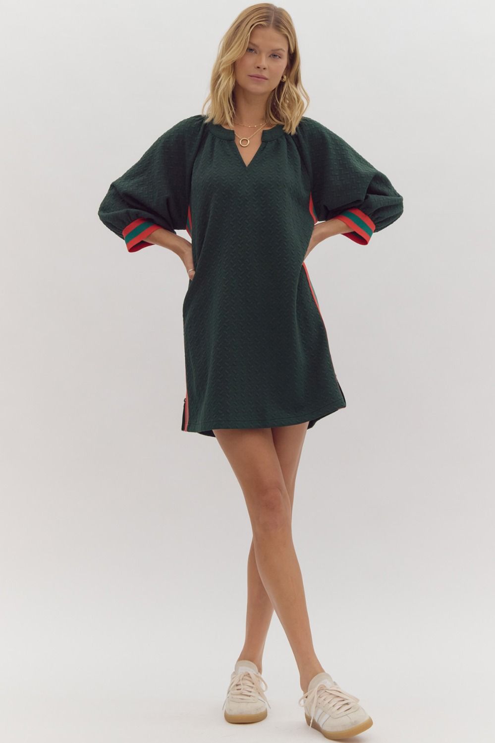 Embossed Raglan Pullover Mini Dress W/Zip - Entro - Lush Lemon Embossed Raglan Pullover Mini Dress W/Zip - Entro - Lush Lemon