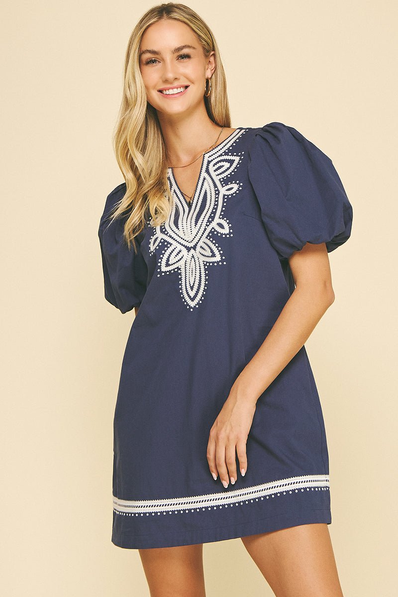 Embroidered Puff Sleeve Mini Dress - Pinch - Lush Lemon Embroidered Puff Sleeve Mini Dress - Pinch - Lush Lemon