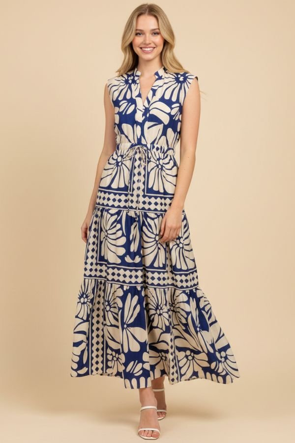 pinch maxi dress Floral & Geometric Print Tiered - Homecoming Dresses With Lace Sheer mesh bodice Heart To Heart Strapless Dress style:MODEST MAXI DRESS