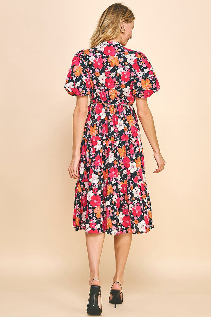 Floral Print Tiered Midi Dress - Lush Lemon - Women's Clothing - Pinch - 454745471