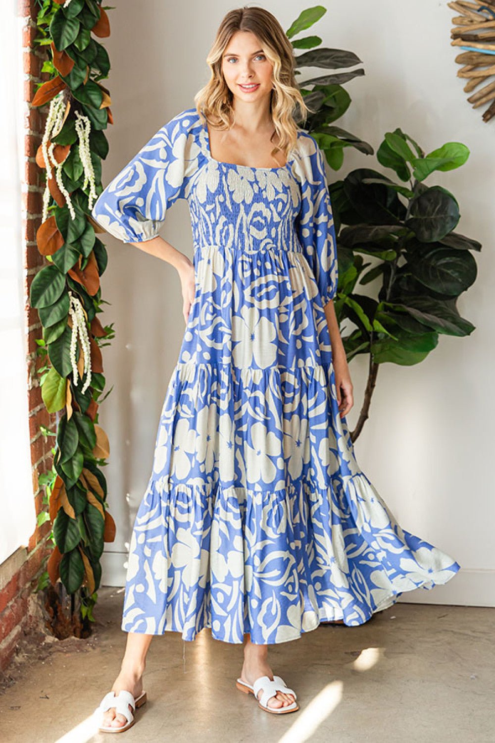 princess polly baby blue dress Floral Smocked Tiered Maxi Dress - First Love