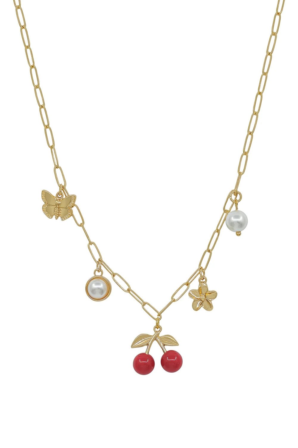 Gold Cherry Charm Chain Necklace - Lush Lemon - Women's Accessories - Whats Hot Jewelry - 70726401005053