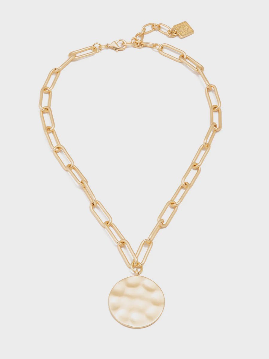 Gold Collar Link Necklace W/Gold Medallion - Lush Lemon - Women's Accessories - Zenzii - 11670