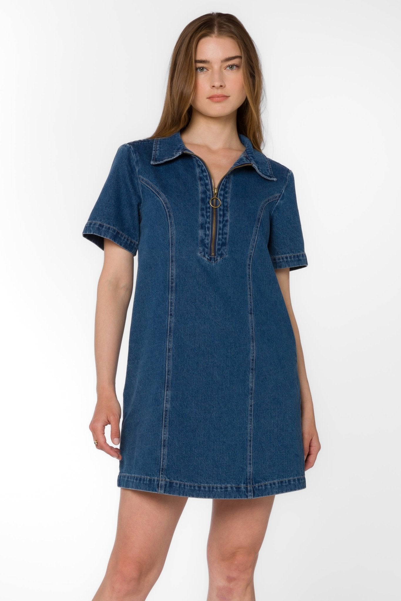 Lia Zip Front Denim Dress - Velvet Hearts - Lush Lemon River / S Lia Zip Front Denim Dress - Velvet Hearts - Lush Lemon River / S