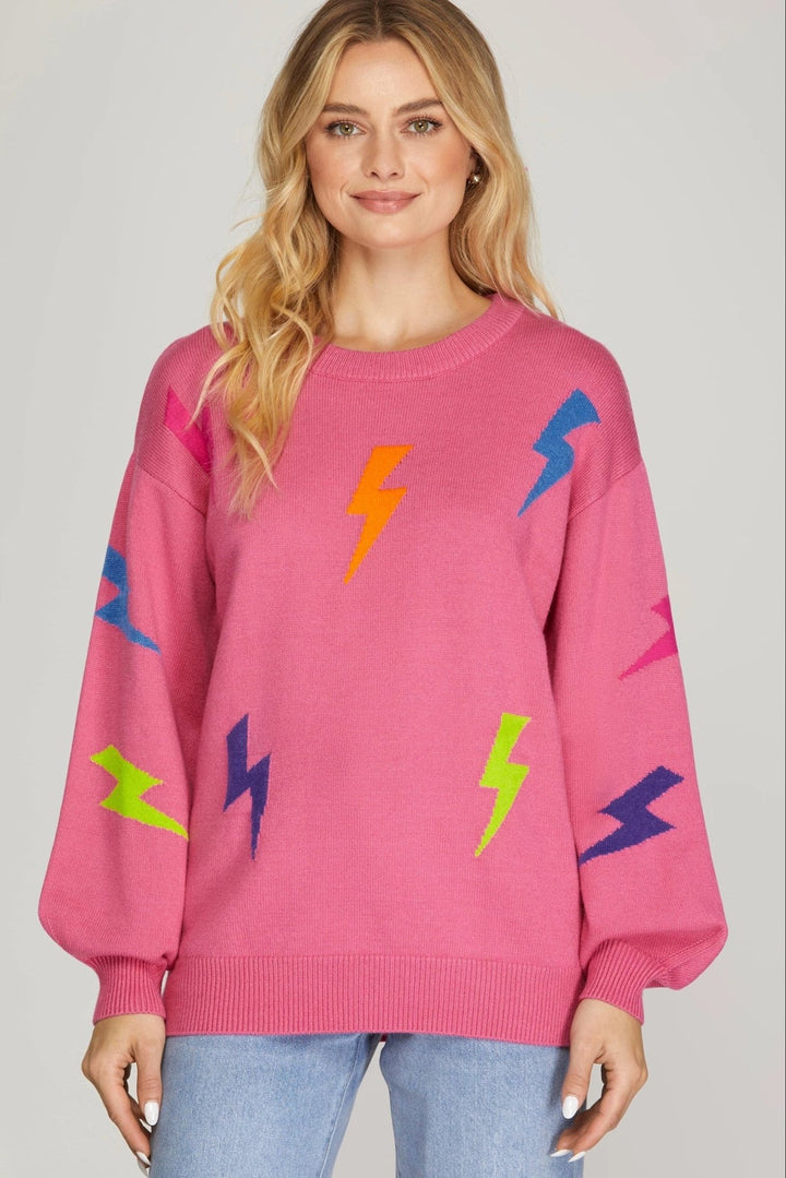 Lightning Bolt Sweater Top - Lush Lemon - Women's Clothing - She + Sky - 56977031001565