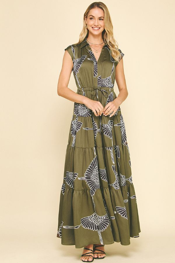 Printed Tiered Maxi Dress - Pinch - Lush Lemon Mocha / L Printed Tiered Maxi Dress - Pinch - Lush Lemon Mocha / L