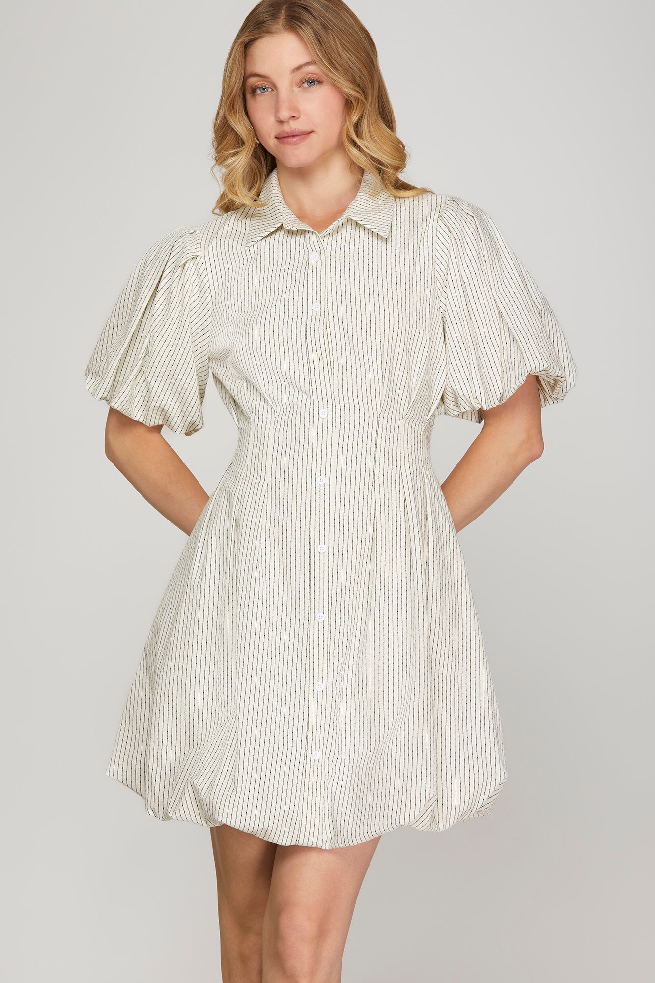 Puff Sleeve Balloon Mini Dress W/Pockets Puff Sleeve Balloon Mini Dress W/Pockets