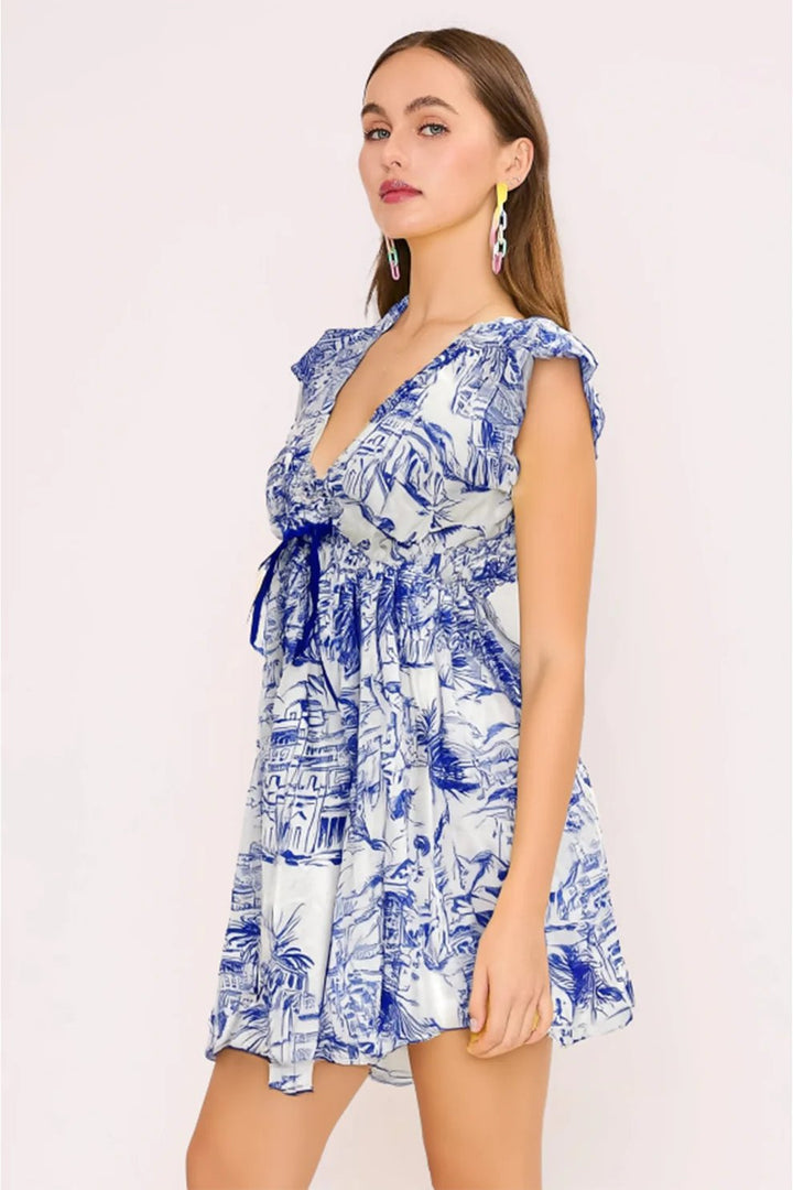 Santorini Coastal Sketch Short Dress - Lush Lemon - Women's Clothing - Meet Me In Santorini - 17917761028285