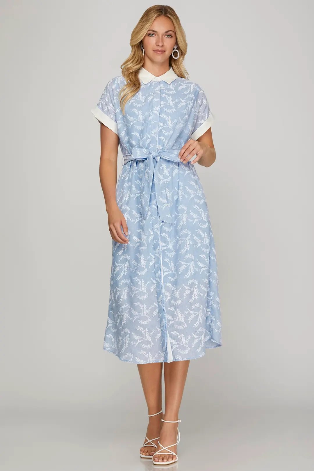 knee length dresses for ladies Green Striped Button Down Midi Dress – Studio 3:19 main image 0