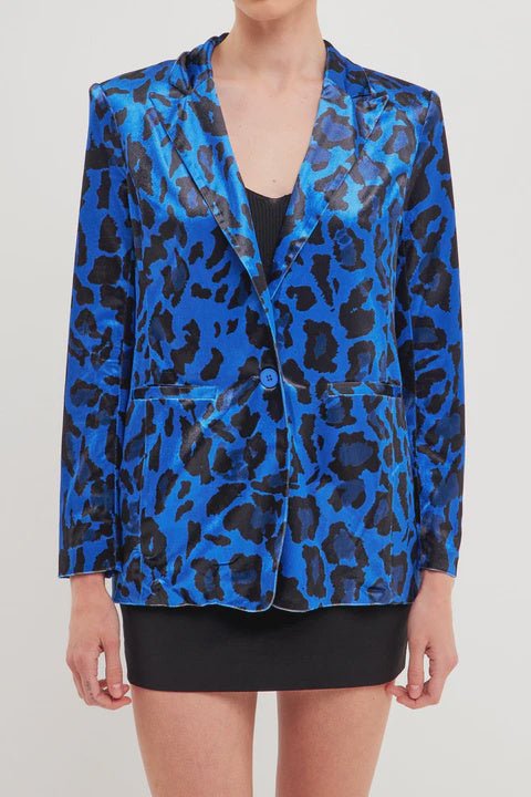 Animal Print Velvet Blazer - Lush Lemon - Women's Clothing - Endless Rose - 11298