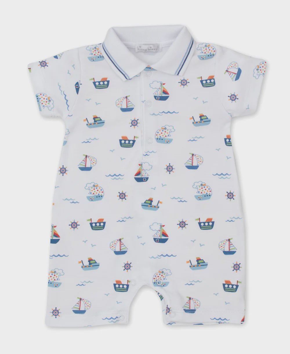 Boats At Sea Short Playsuit - Lush Lemon - Children's Clothing - Kissy Kissy - 195165095685