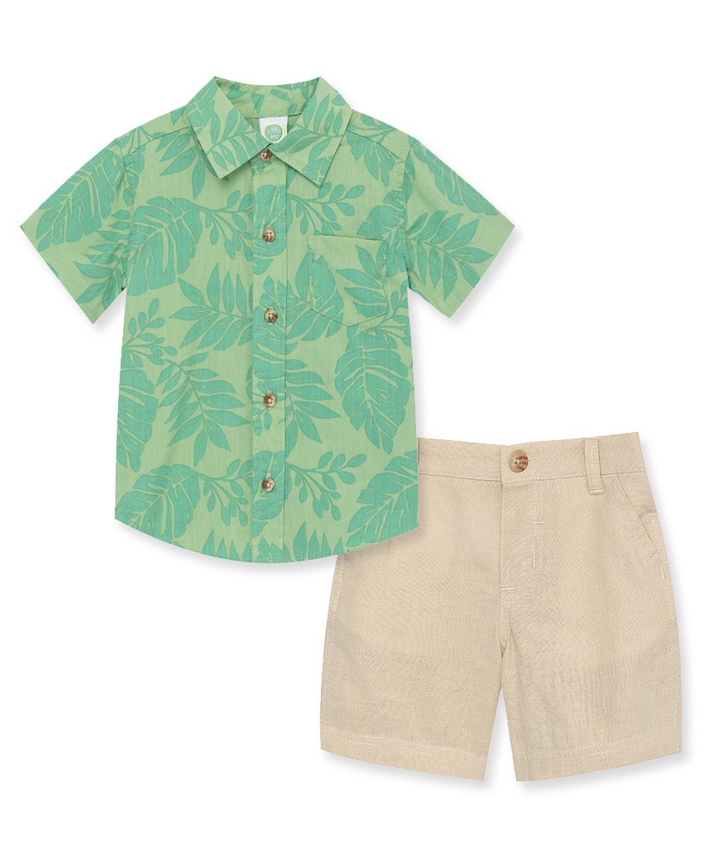 Boys Foliage Woven Short Set - Lush Lemon - General - Little Me - 745644912622