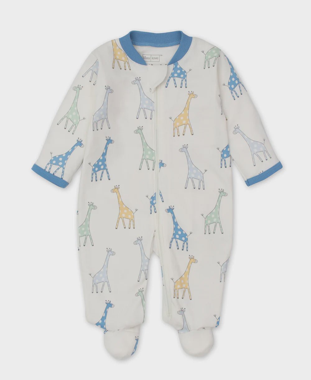 Boys Footie Zip Giraffe Friends - Lush Lemon - Children's Clothing - Kissy Kissy - 195165113556