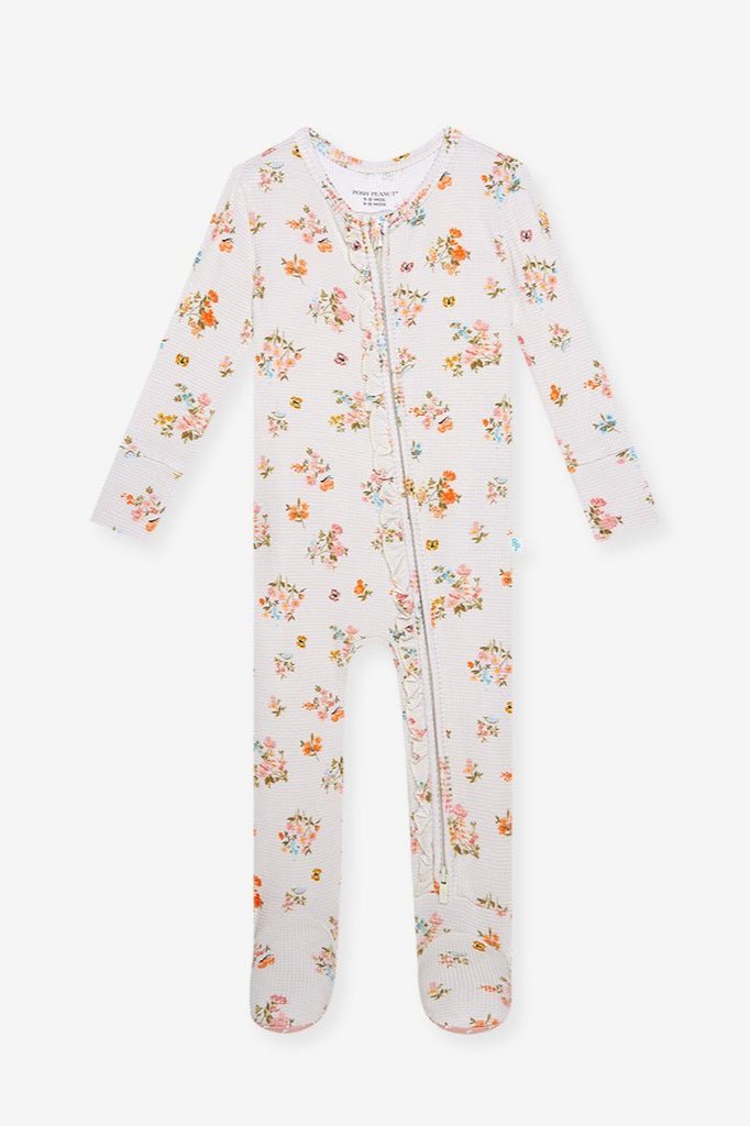 Clemence Footie Ruffled Zippered One Piece - Lush Lemon - Children's Clothing - Posh Peanut - 196137285332