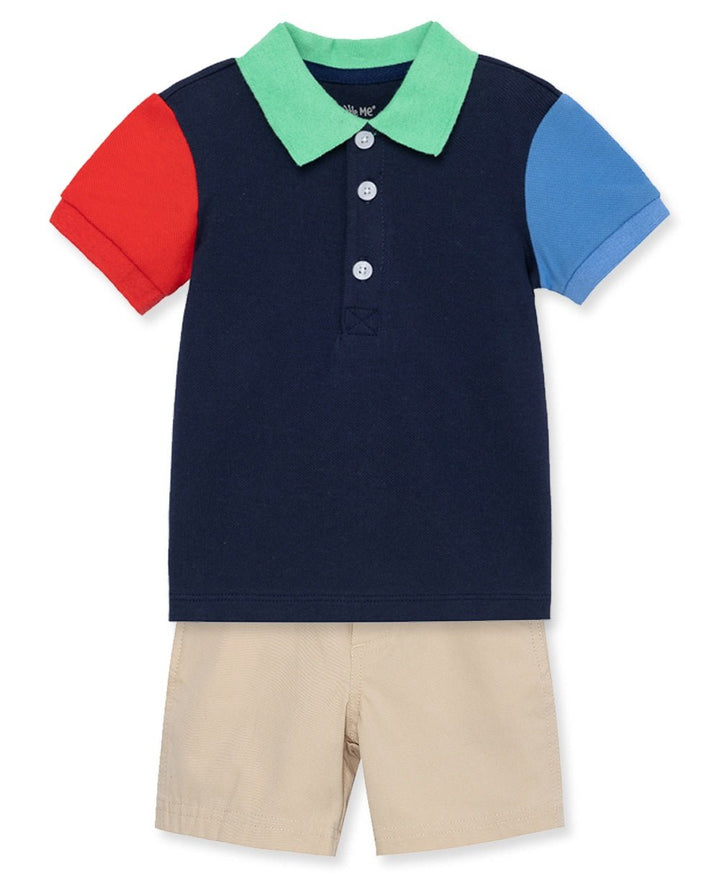 Color Block Polo Short Set - Lush Lemon - Children's Clothing - Little Me - 745644908274