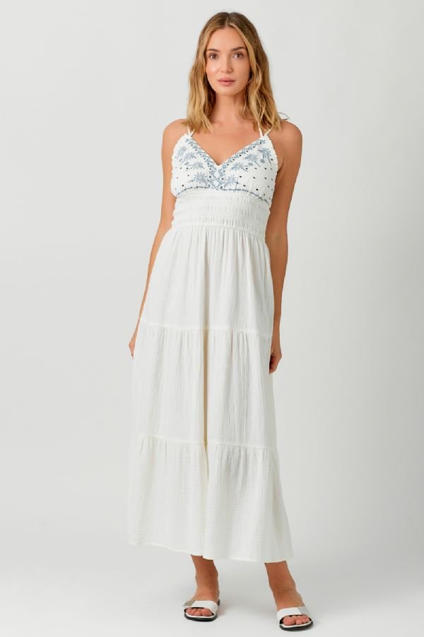 Embroidered Long Tiered Dress - Mystree - Lush Lemon Embroidered Long Tiered Dress - Mystree - Lush Lemon