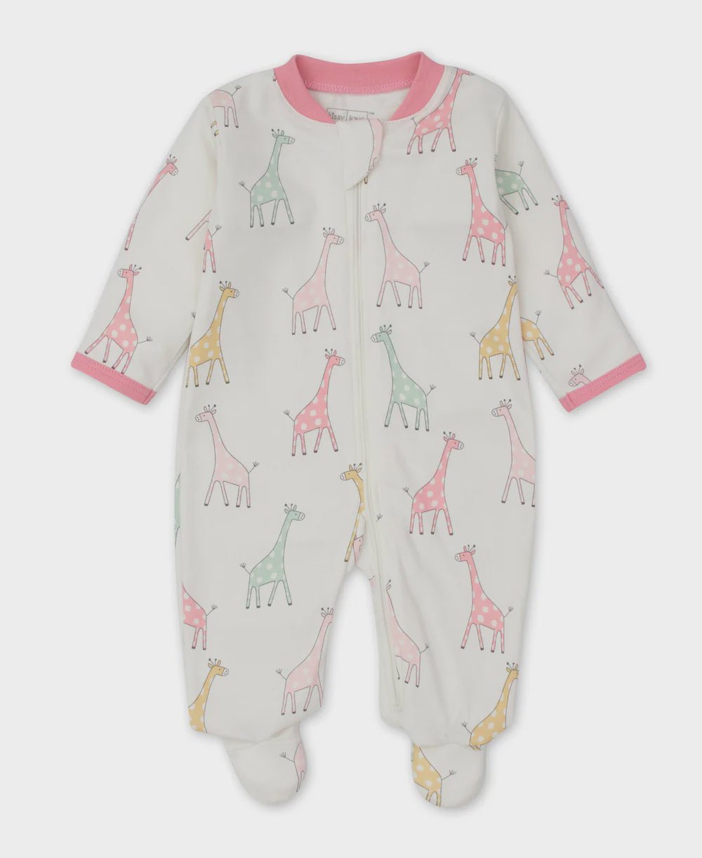 Girls Footie Zip Giraffe Friends - Lush Lemon - Children's Clothing - Kissy Kissy - 195165113952