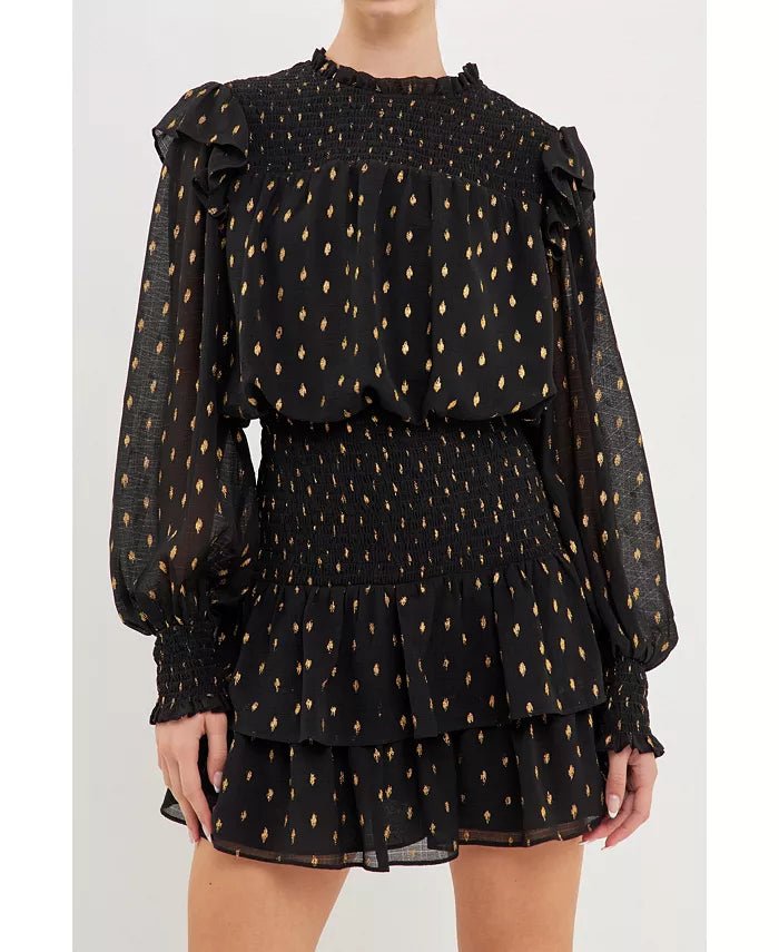Gold Dot Printed Mini Dress - Lush Lemon - Women's Clothing - Endless Rose - 11257