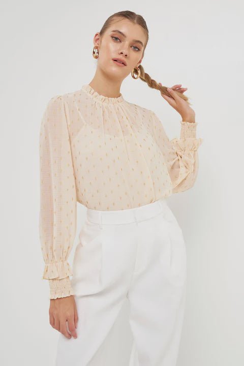 Gold Foil Polka Dot Blouse - Lush Lemon - Women's Clothing - Endless Rose - 11262