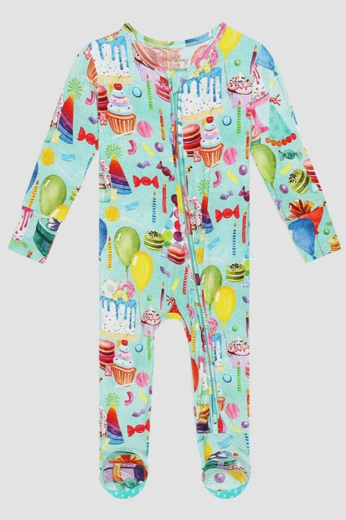 Happy Birthday Zip Footie - Lush Lemon - Children's Clothing - Posh Peanut - 10344