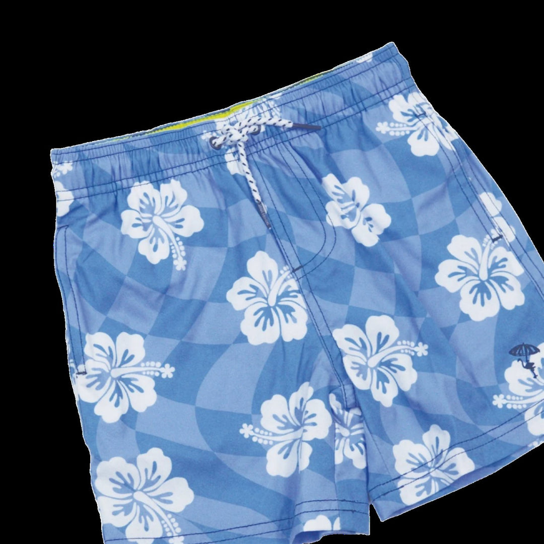 Hibiscus Check Boys Swim Trunk - Lush Lemon - Children's Clothing - Shade Critters - 841713113140
