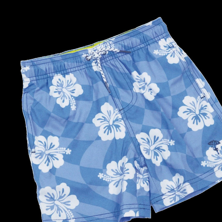 Hibiscus Check Boys Swim Trunk - Lush Lemon - Children's Clothing - Shade Critters - 841713113140