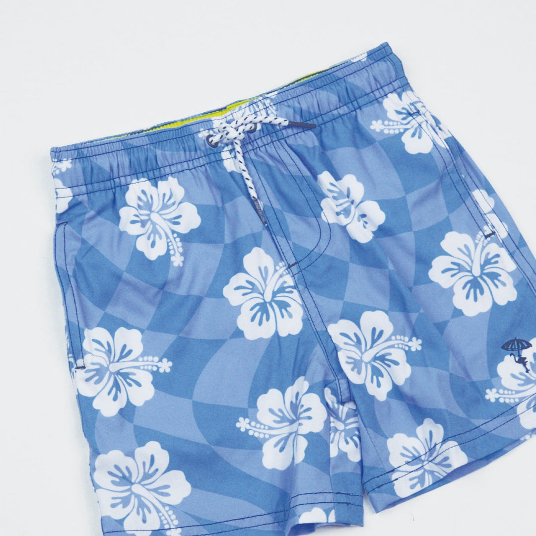 Hibiscus Check Boys Swim Trunk - Lush Lemon - Children's Clothing - Shade Critters - 841713113140