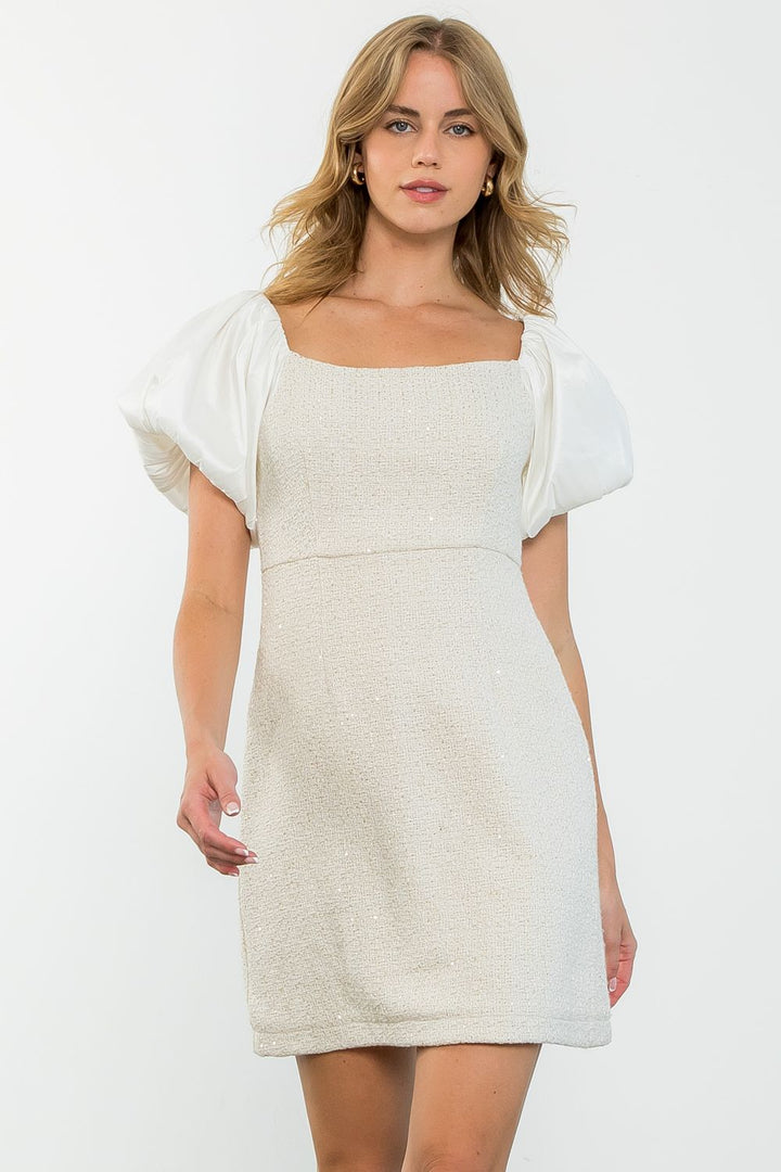 Mixed Media Tweed Dress - Lush Lemon - Women's Clothing - THML - 211521151