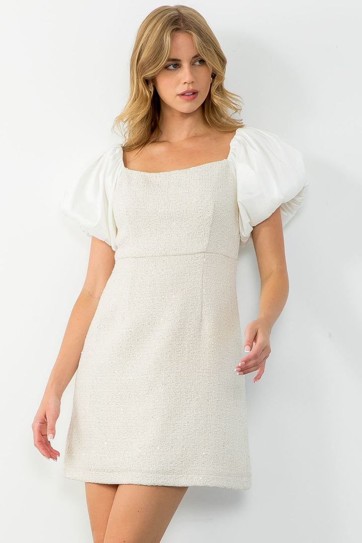 Mixed Media Tweed Dress - Lush Lemon - Women's Clothing - THML - 211521151