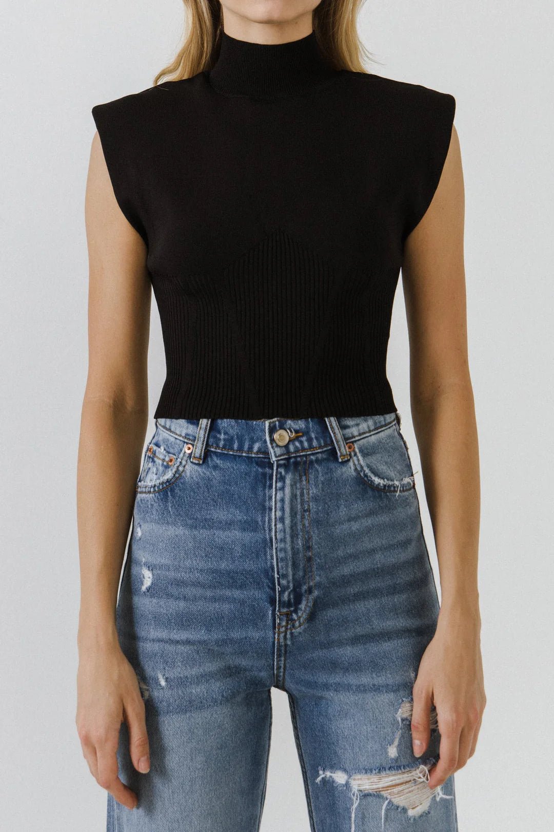 Mock Neck Padded Knit Top - Lush Lemon - Women's Clothing - Endless Rose - 11160