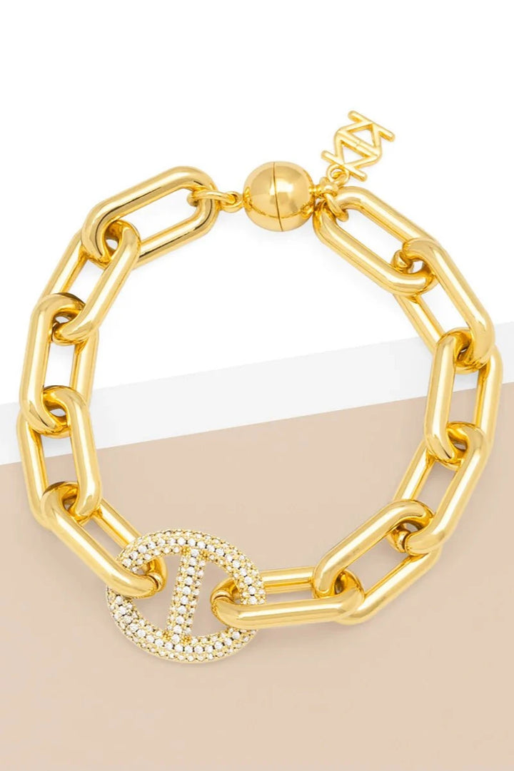 Pavé Mariner Link Charm Bracelet - Lush Lemon - Women's Accessories - Zenzii - 12926