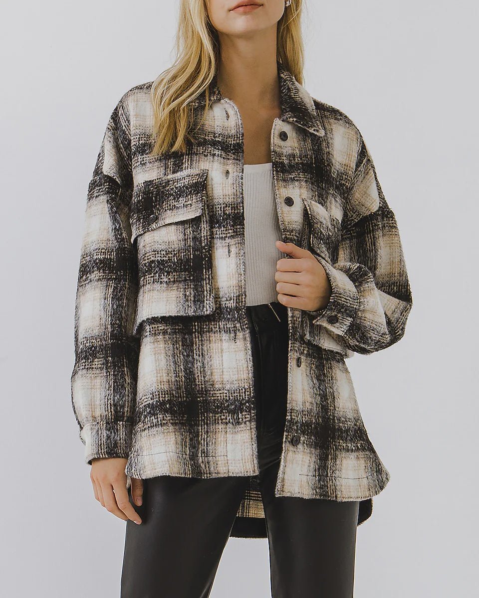 Plaid Oversized Shaket - Lush Lemon - Women's Clothing - English Factory - 11498