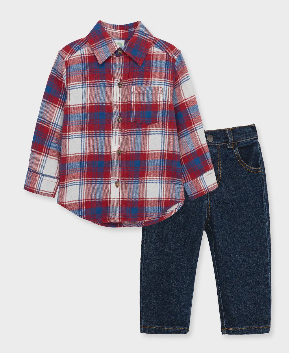 Red Plaid Woven Set - Lush Lemon - Children's Clothing - Little Me - 745644988825
