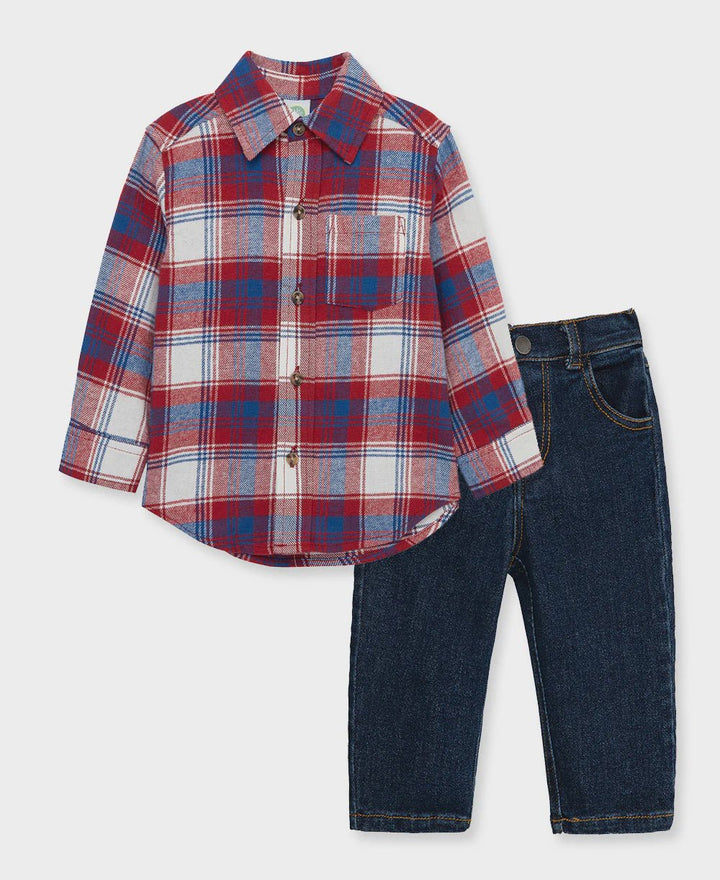 Red Plaid Woven Set - Lush Lemon - Children's Clothing - Little Me - 745644988825