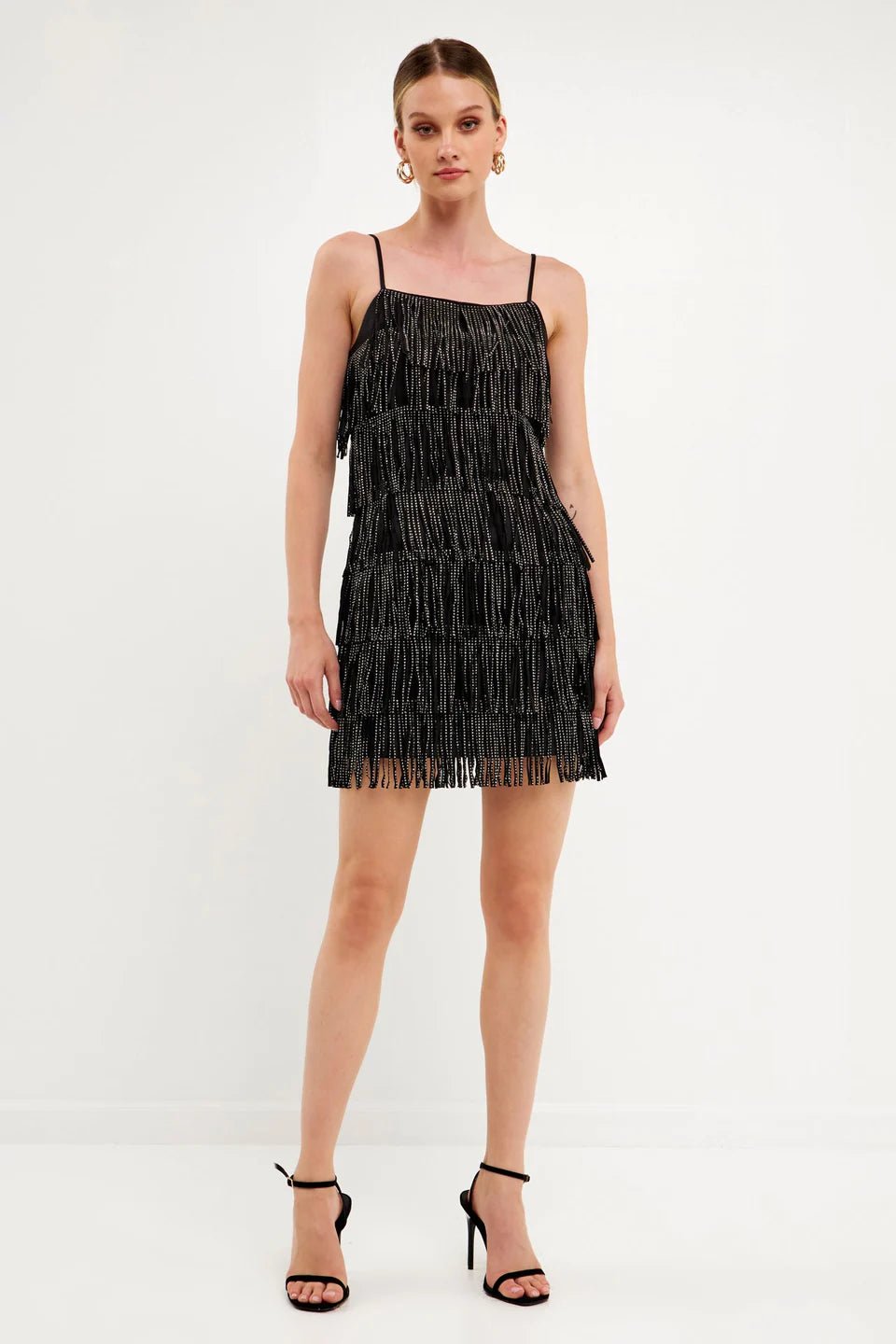 Rhinestone Suede Fringe Mini Dress - Endless Rose - Lush Lemon