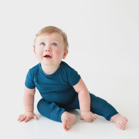 Sailor Blue Short Sleeve Romper - Lush Lemon - Children's Clothing - Posh Peanut - 840069665136