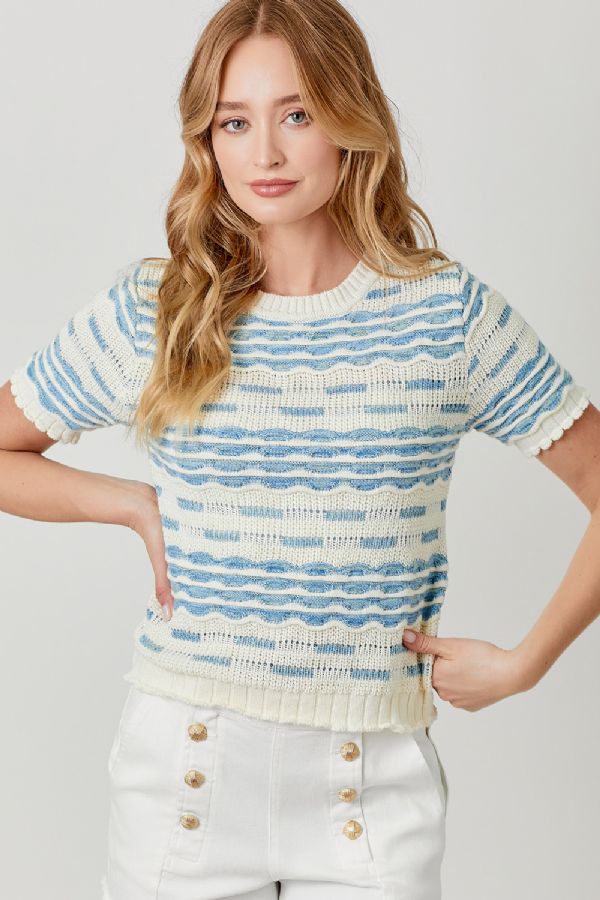 Scallop Rib Short Sleeve Sweater - Lush Lemon - Women's Clothing - Mystree - 60641606411