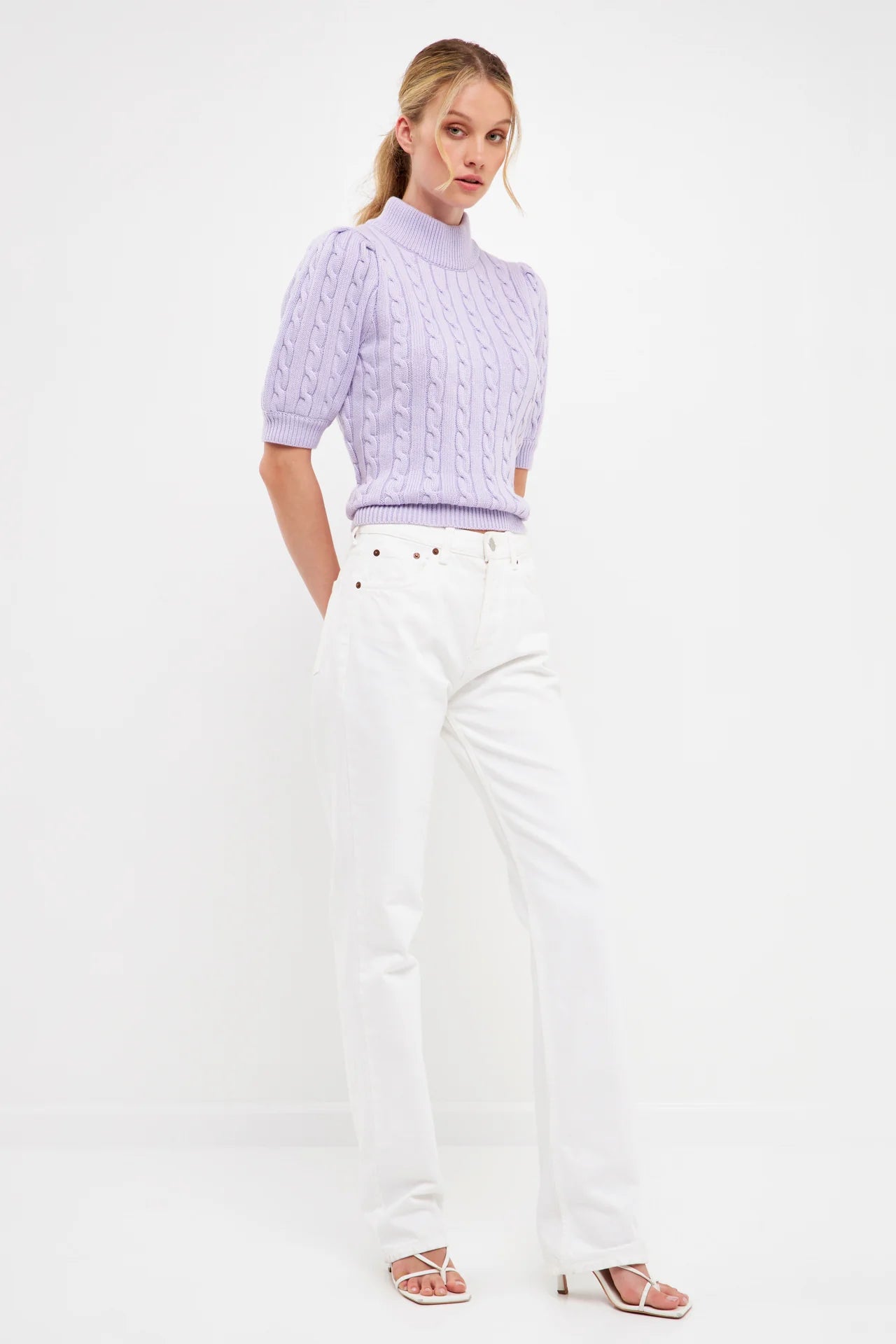 Short-Sleeve Cable-Knit Sweater - English Factory - Lush Lemon