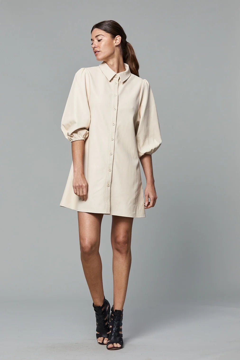 chinese dress ladies Faux Leather Shirt Dress Aqua / M main image 1