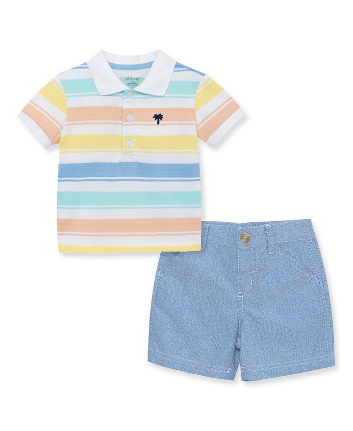 Stripe Polo Short Set - Lush Lemon - Children's Clothing - Little Me - 745644908175