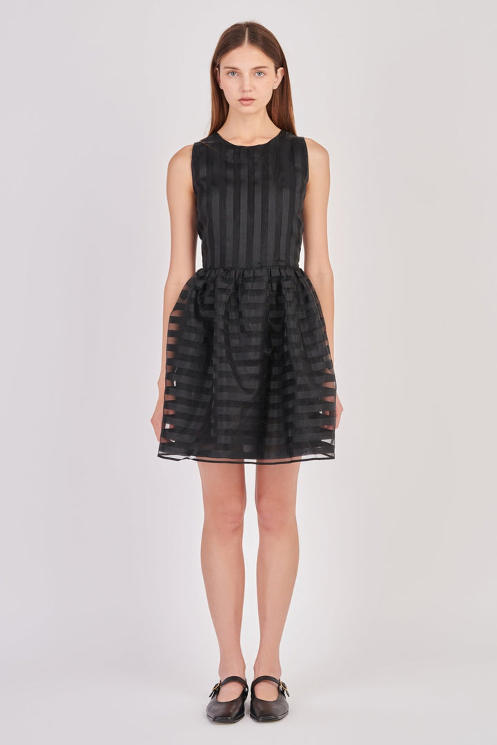 Striped Organza Sleeveless Mini Dress - Lush Lemon - Women's Clothing - Endless Rose - 192934525091