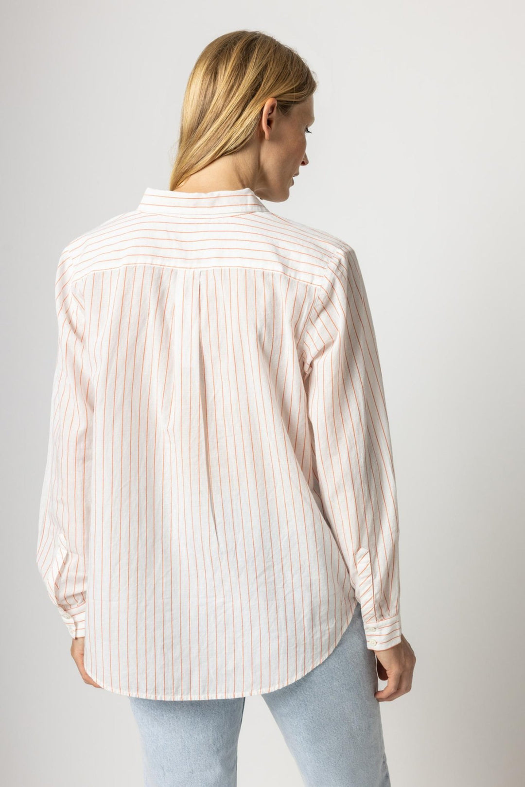 Tangerine Stripe Boyfriend Buttondown - Lush Lemon - Women's Clothing - Lilla P - 886288510727