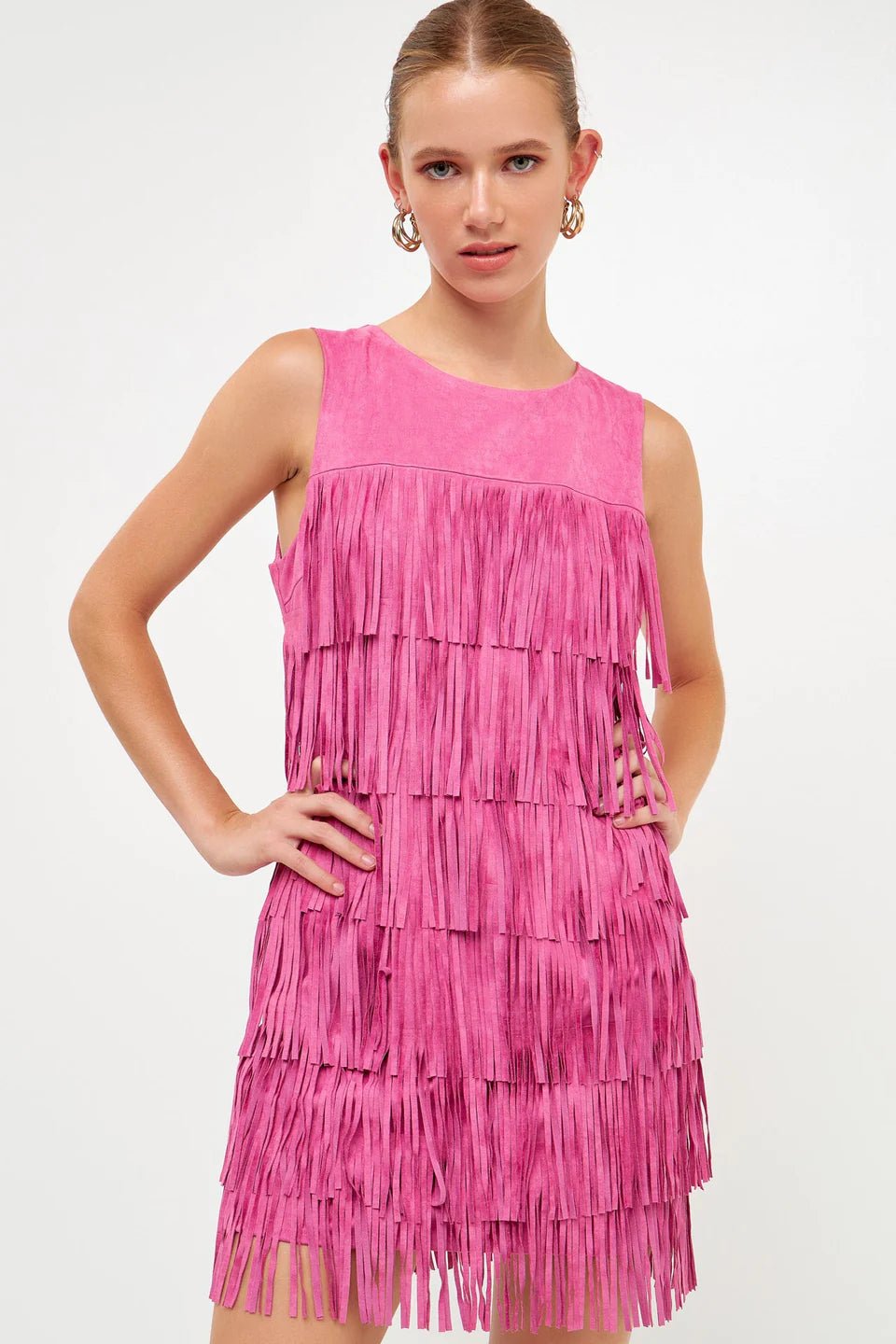 knee length dresses for ladies Fringe Detail Mini Dress White main image 1
