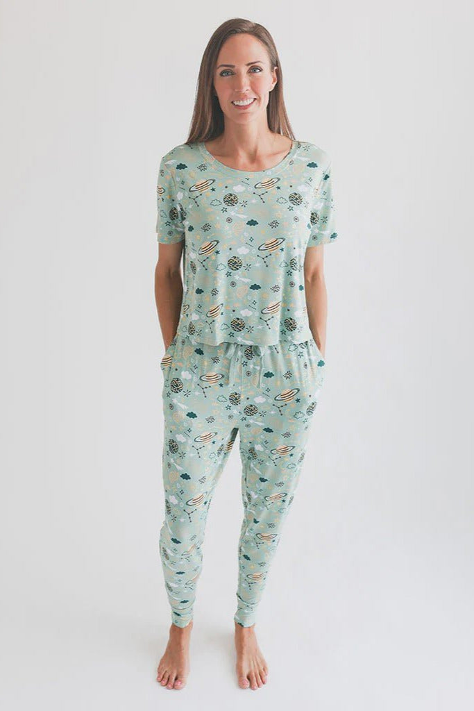 To The Stars Scoop Neck & Jogger Pajama - Lush Lemon - Women's Clothing - Posh Peanut - 10402