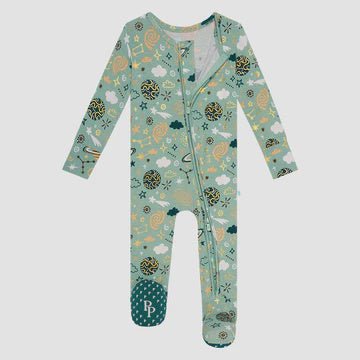 To The Stars Zip Footie - Lush Lemon - Children's Clothing - Posh Peanut - 10309