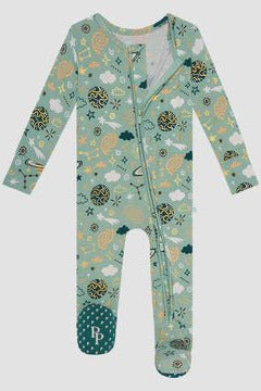 To The Stars Zip Footie - Lush Lemon - Children's Clothing - Posh Peanut - 10309