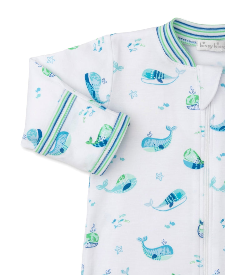 Watercolor Whales Zip Footie - Lush Lemon - Children's Clothing - Kissy Kissy - 195165157772