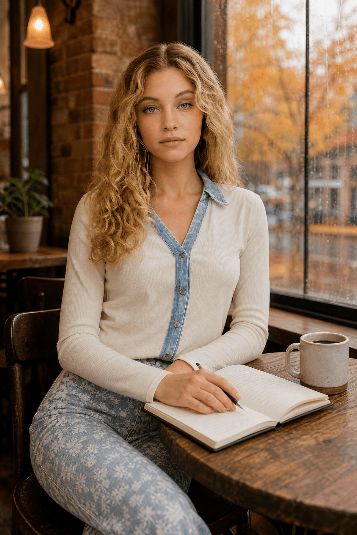 Coffee Shop Style: Washed Thermal Button Down - Lush Lemon