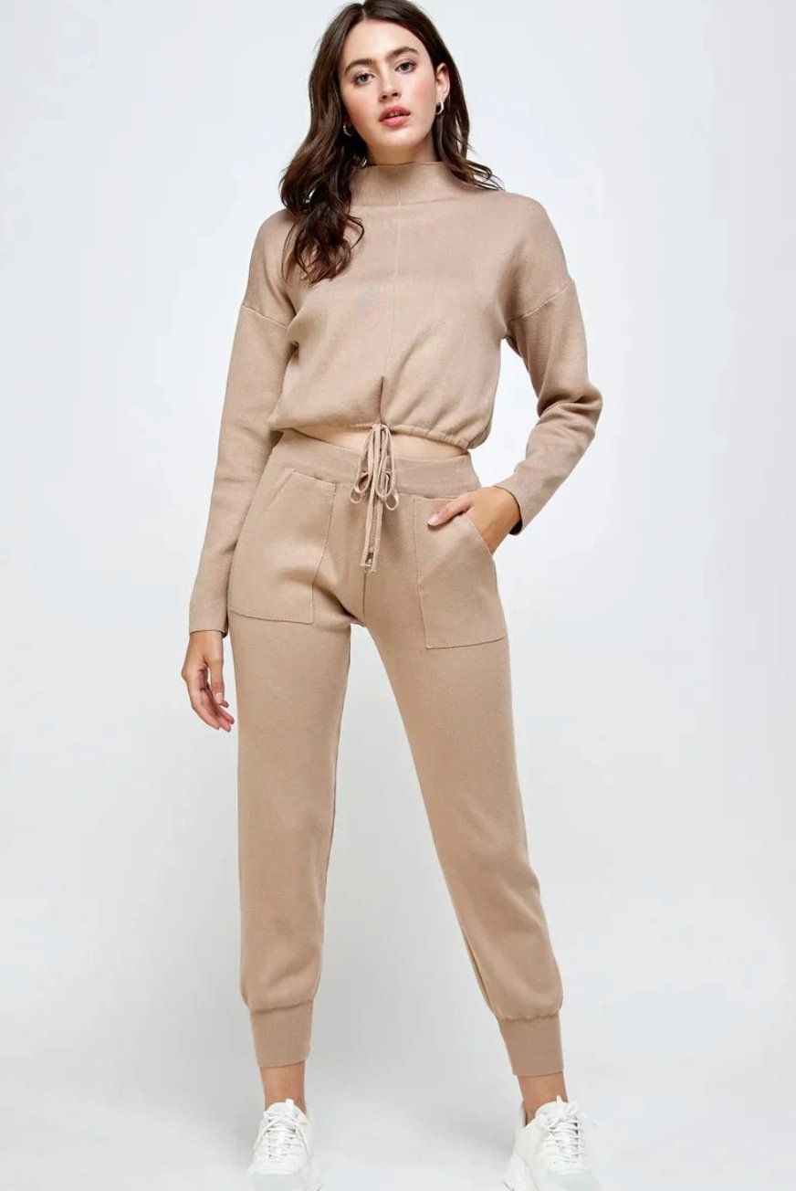 Cozy Chic High Neck Knit Jogger Set: Redefining Everyday Elegance - Lush Lemon